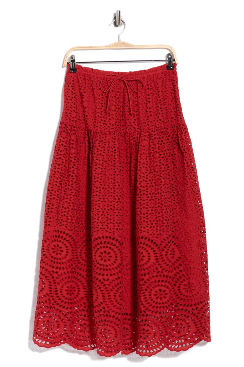 Marlie Embroidered Eyelet Cotton Midi Skirt, Alternate, color, HENNA