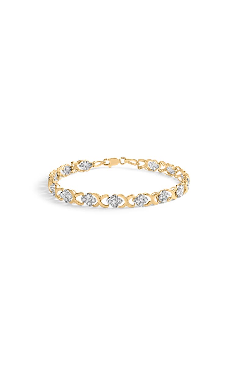 Haus of Brilliance 10K Yellow Gold 1.00 Ctw Diamond 5 Stone Floral Cluster and "X" Link Bracelet, Main, color, Yellow