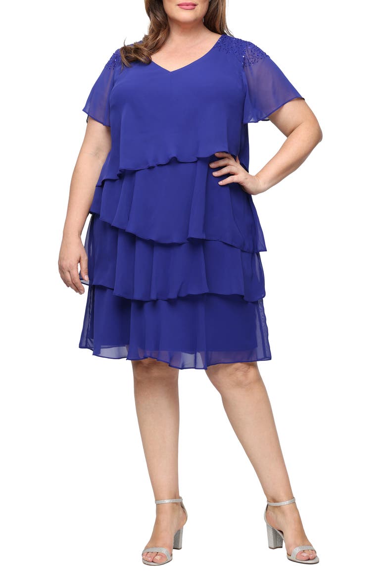 Beaded Tiered Chiffon Dress, Main, color, IRIS