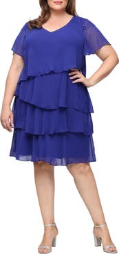 SL FASHIONS Beaded Tiered Chiffon Dress
