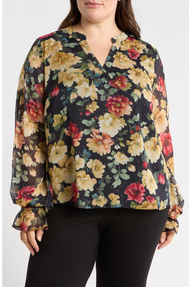Split Neck Long Sleeve Blouse, Main, color, RICH BLACK