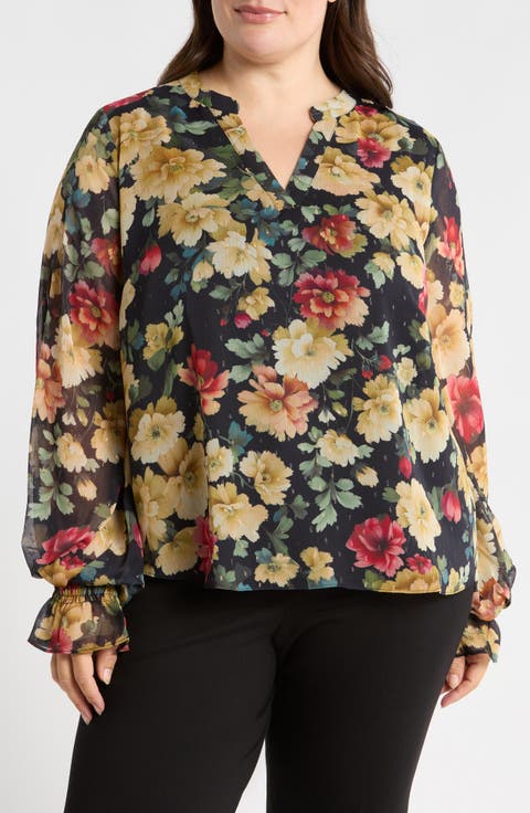 Split Neck Long Sleeve Blouse