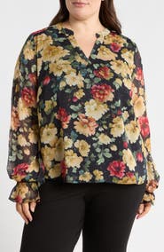 Vince Camuto Split Neck Long Sleeve Blouse
