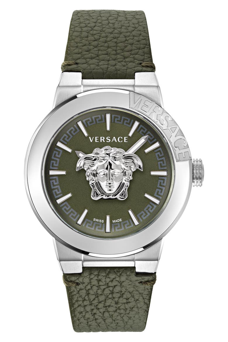 Medusa Infinite Leather Strap Watch, 47mm, Main, color, STAINLESS STEEL