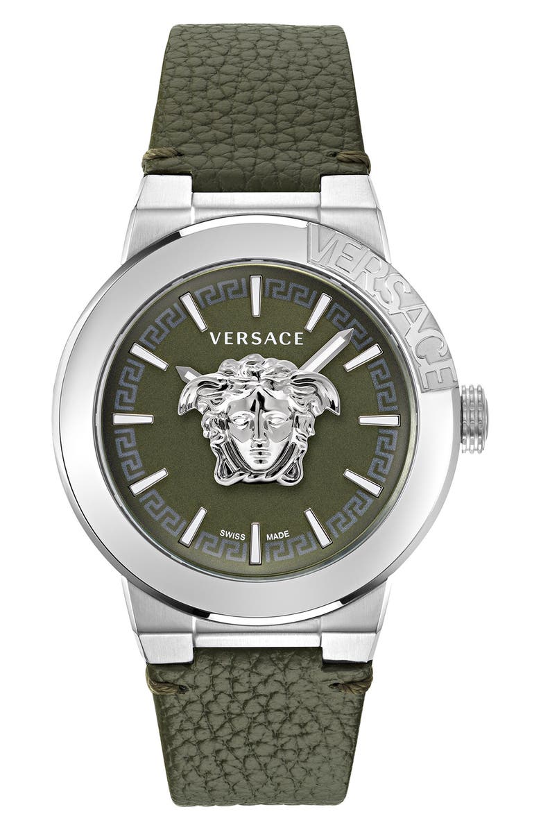 Versace Medusa Infinite Leather Strap Watch, 47mm, Main, color, Stainless Steel
