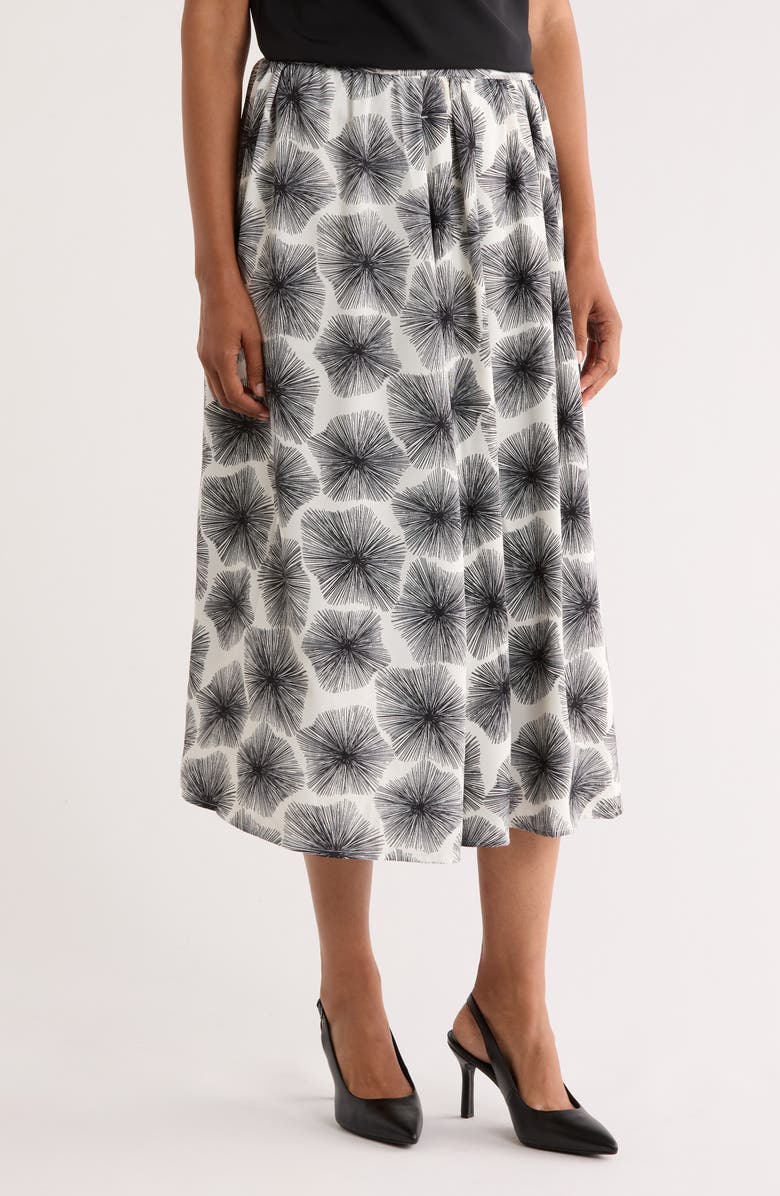 NORDSTROM RACK Pull-On Midi Skirt, Main, color, Ivory- Black Floral Burst