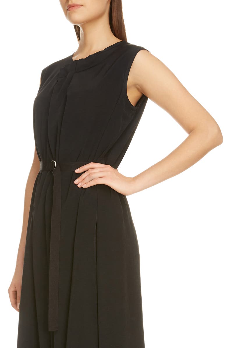 Y's by Yohji Yamamoto Pleated Crêpe de Chine Midi Dress, Alternate, color, 