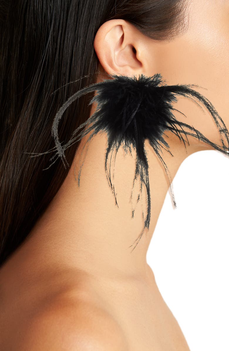 Tuleste Ostrich Feather Pompom Earrings, Alternate, color, 