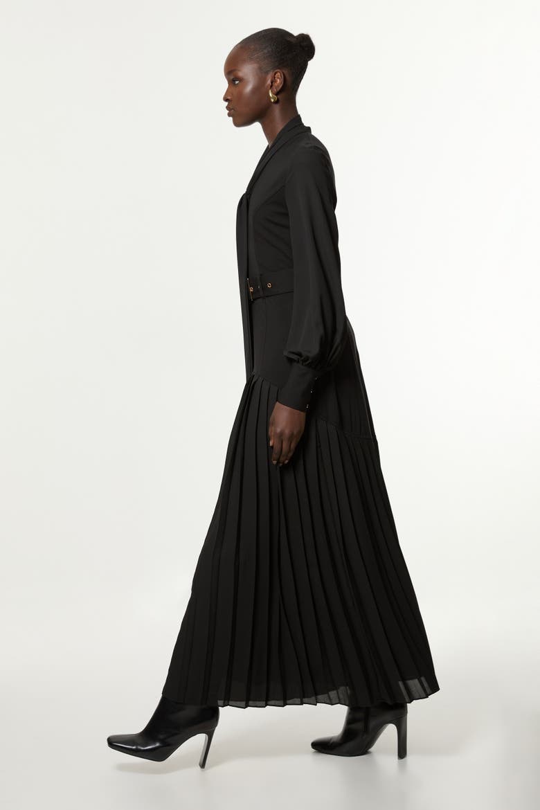 Jersey Ponte Georgette Mix Maxi Dress, Alternate, color, Black