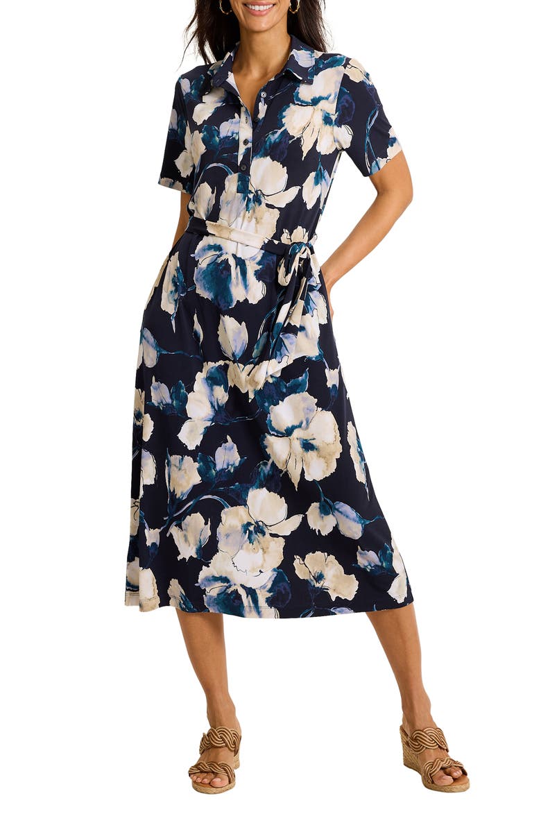 Tommy Bahama Carmela Beleza Blossom Tie Belt UPF 30+ Shirtdress, Main, color, Coastline