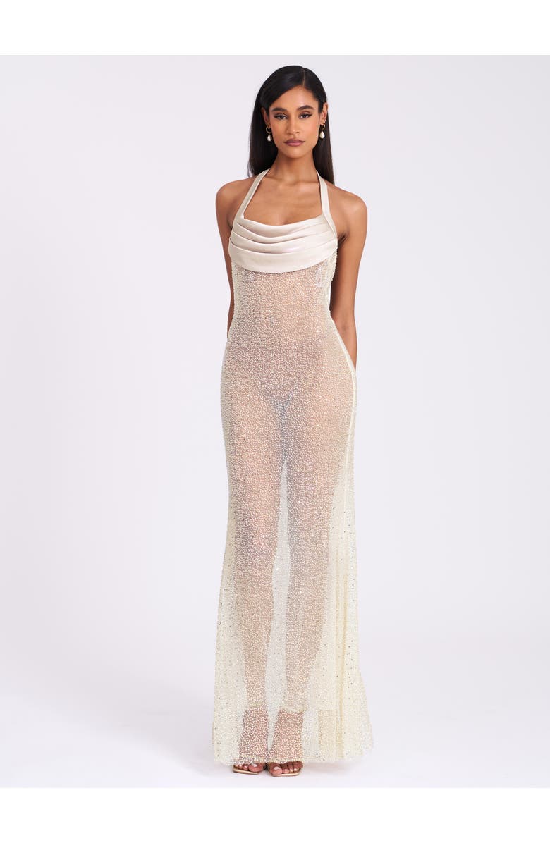 Miss Circle Zahya Halter Backless Beaded Mesh Gown, Alternate, color, Lime Green