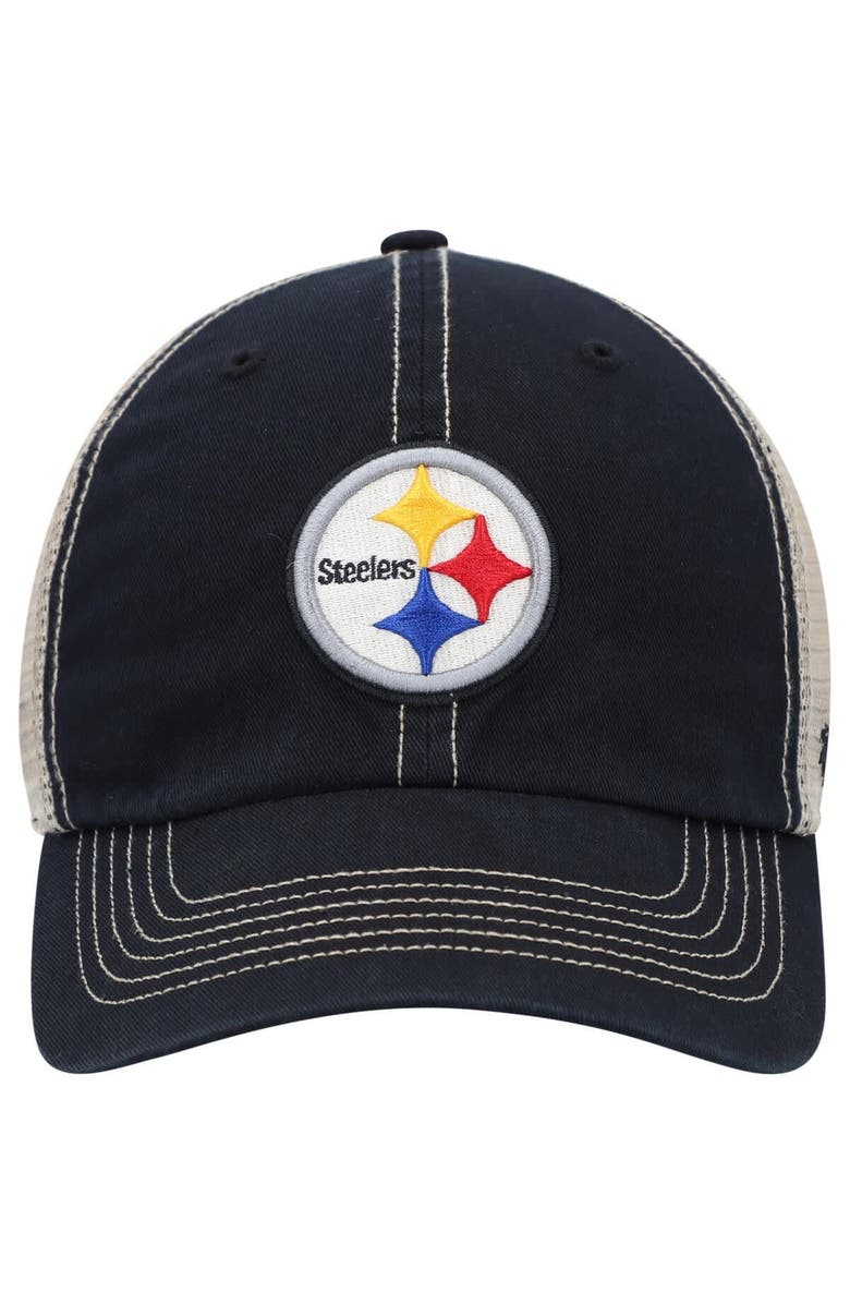 '47 Men's '47 Black/Natural Pittsburgh Steelers Trawler Trucker Clean Up Snapback Hat, Alternate, color, Black