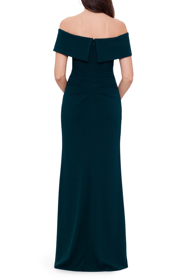 Xscape Off the Shoulder Crepe Evening Dress, Alternate, color, PINE