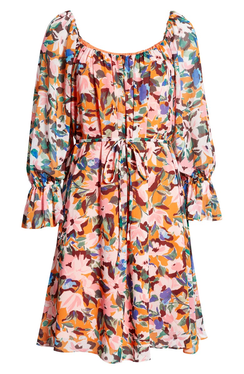Donna Morgan Floral Long Sleeve Crepe Dress, Alternate, color, 