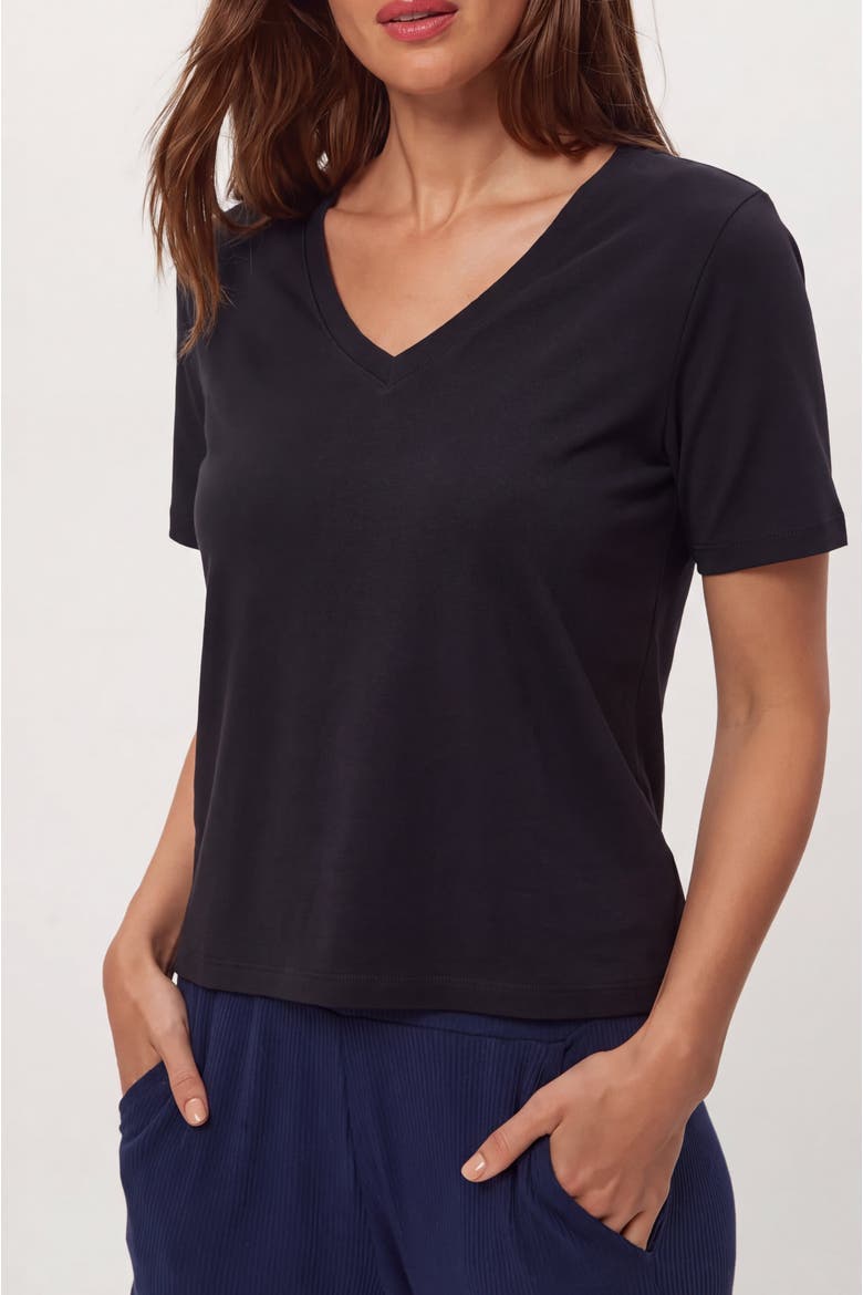 Short Sleeve V-Neck Cotton T-Shirt, Alternate, color, Black