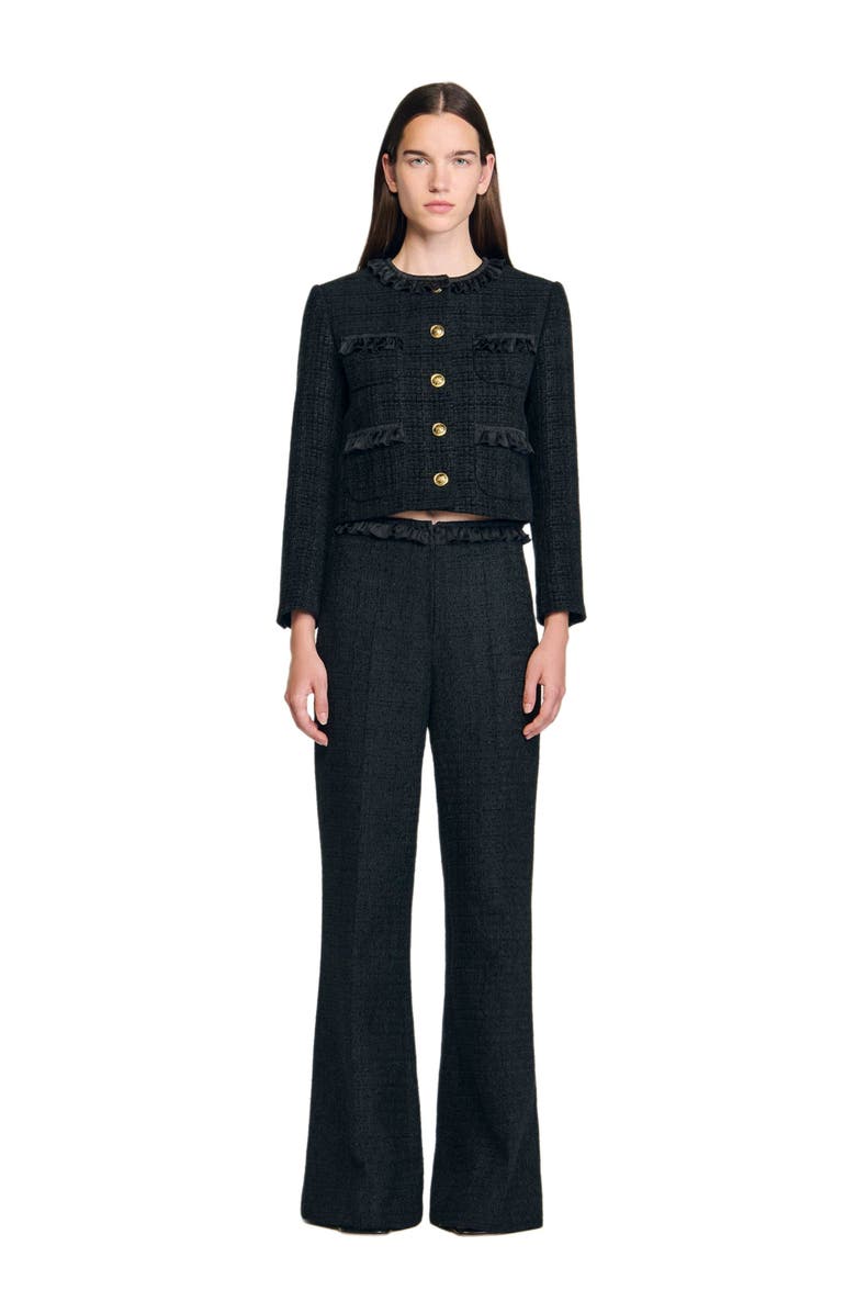 SANDRO Tweed suit trousers, Alternate, color, Black