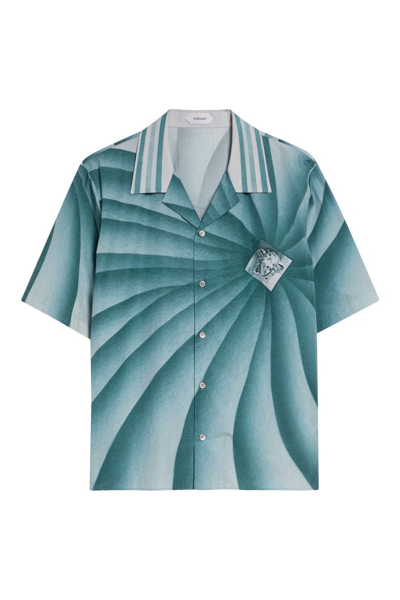 The Vortex Print Cotton Poplin Camp Shirt, Alternate, color, LIGHT TEAL