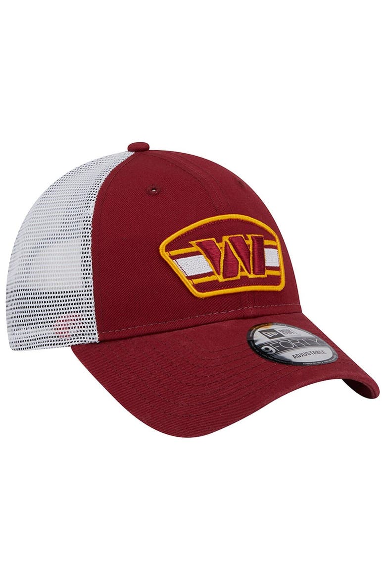 Men's New Era Burgundy/White Washington Commanders Logo Patch Trucker 9FORTY Snapback Hat, Alternate, color, Burgundy