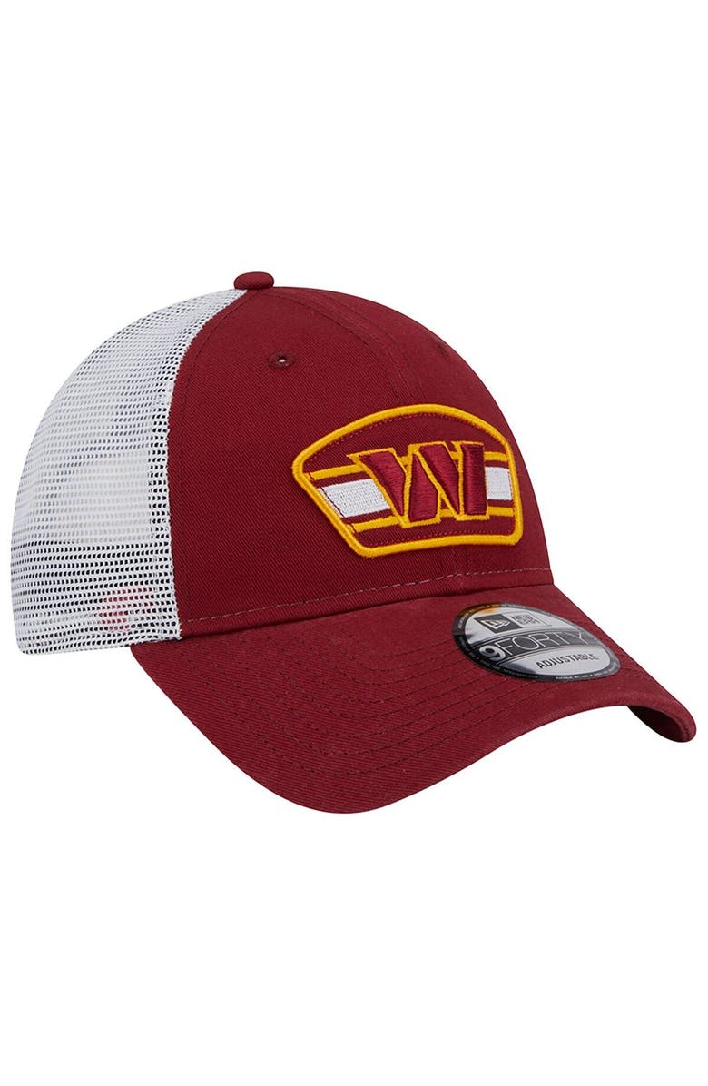 New Era Men's New Era Burgundy/White Washington Commanders Logo Patch Trucker 9FORTY Snapback Hat, Alternate, color,