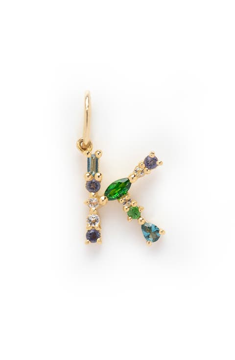 Solid 9K Gold & Semiprecious Stone Initial Charm