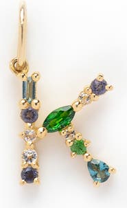 Local Eclectic Solid 9K Gold & Semiprecious Stone Initial Charm