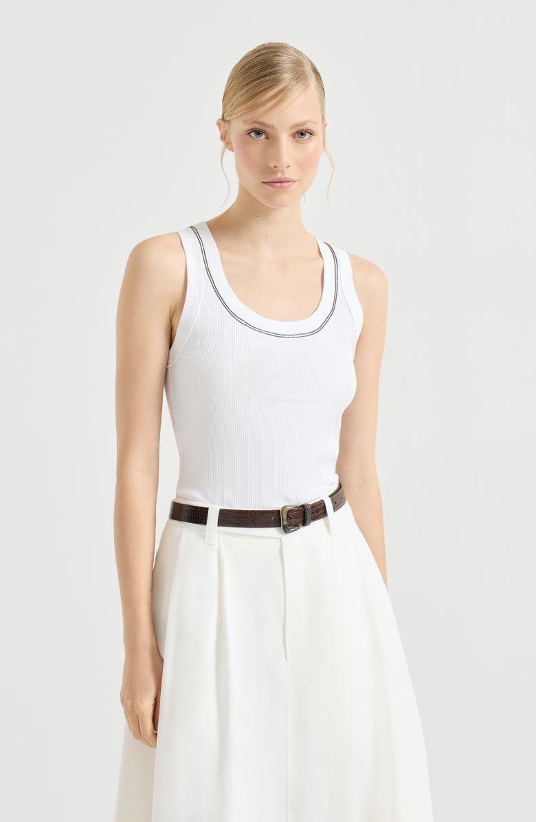 Brunello Cucinelli Ribbed jersey top, Alternate, color, White