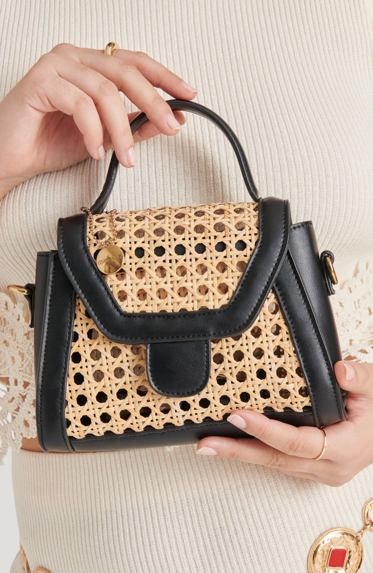 Dolce Vita Tropez Wicker Top Handle Bag, Alternate, color, Black