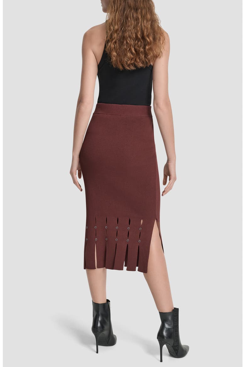 Grommet Trim Fringe Hem Sweater Midi Skirt, Alternate, color, BITTER CHOCOLATE