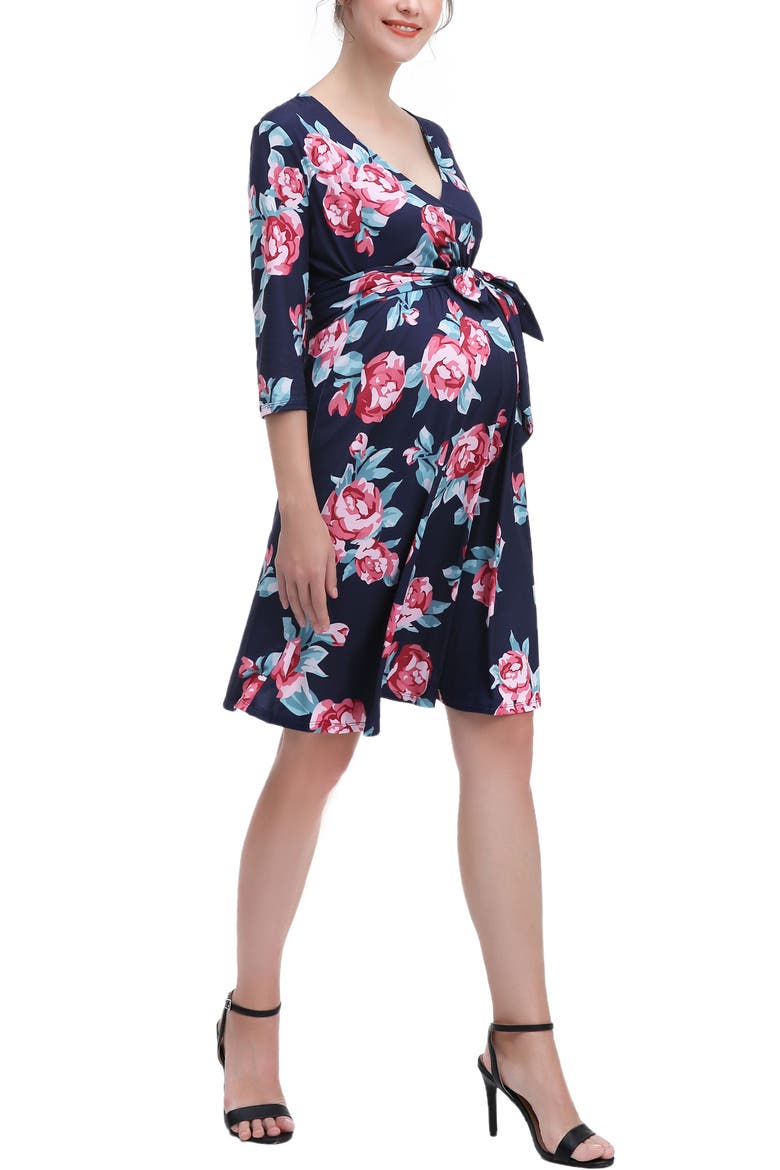 Phoebe Floral Faux Wrap Maternity Nursing Dress, Alternate, color, Multicolored