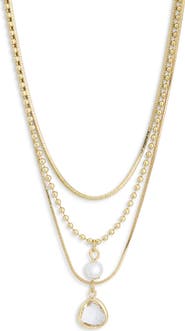 NORDSTROM RACK Set of 3 Faux Pearl & Cubic Zirconia Pendant Necklaces