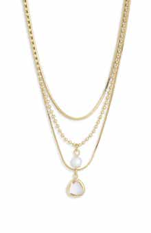 NORDSTROM RACK Set of 3 Faux Pearl & Cubic Zirconia Pendant Necklaces