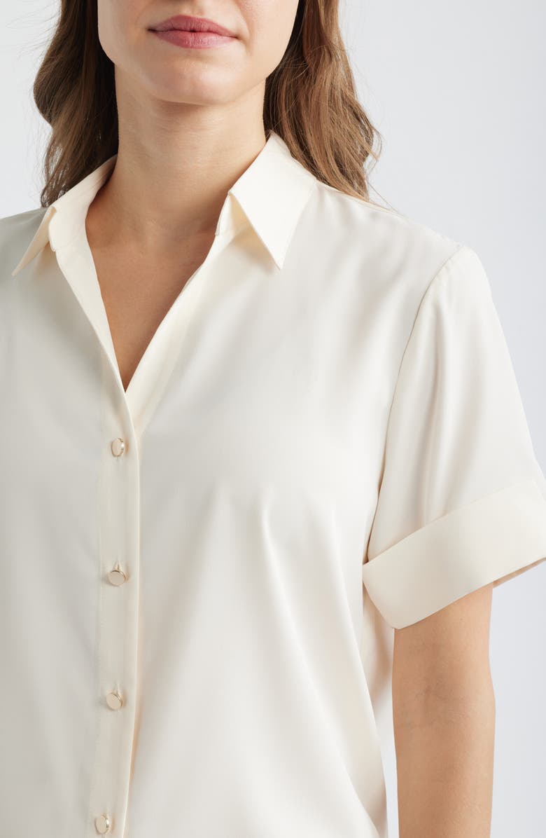 AK ANNE KLEIN Short Sleeve Button-Up Shirt, Alternate, color, White Dove