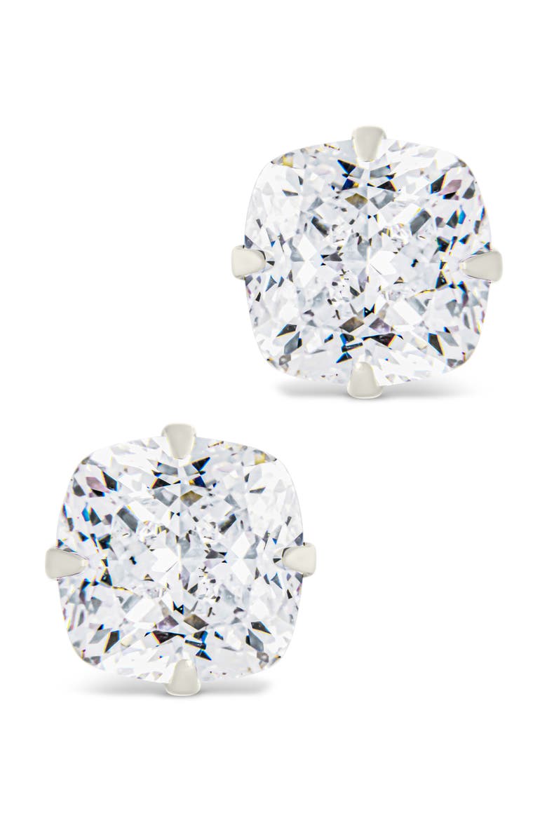 Cushion-Cut Cubic Zirconia Stud Earrings, Alternate, color, SILVER