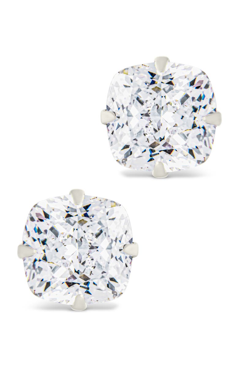 Sterling Forever Cushion-Cut Cubic Zirconia Stud Earrings, Alternate, color, Silver