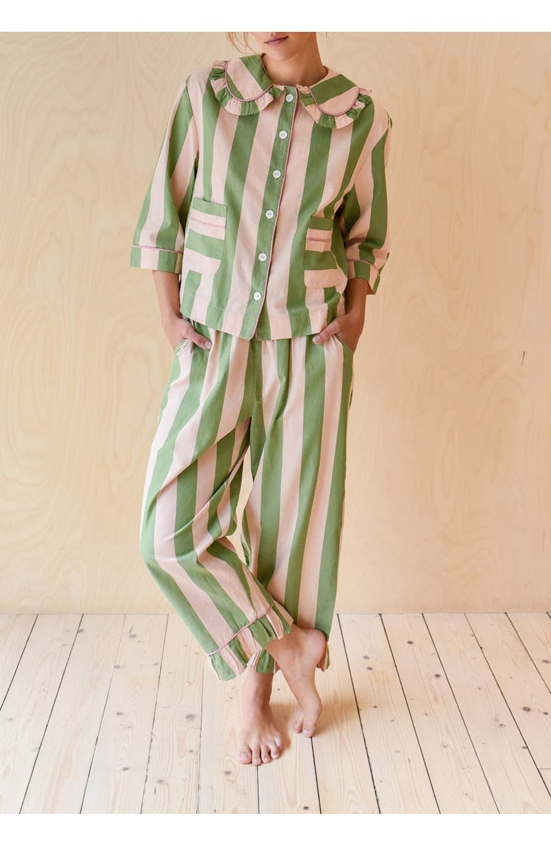TBCo Cotton Cropped Leg Pajamas, Alternate, color, Green Stripe