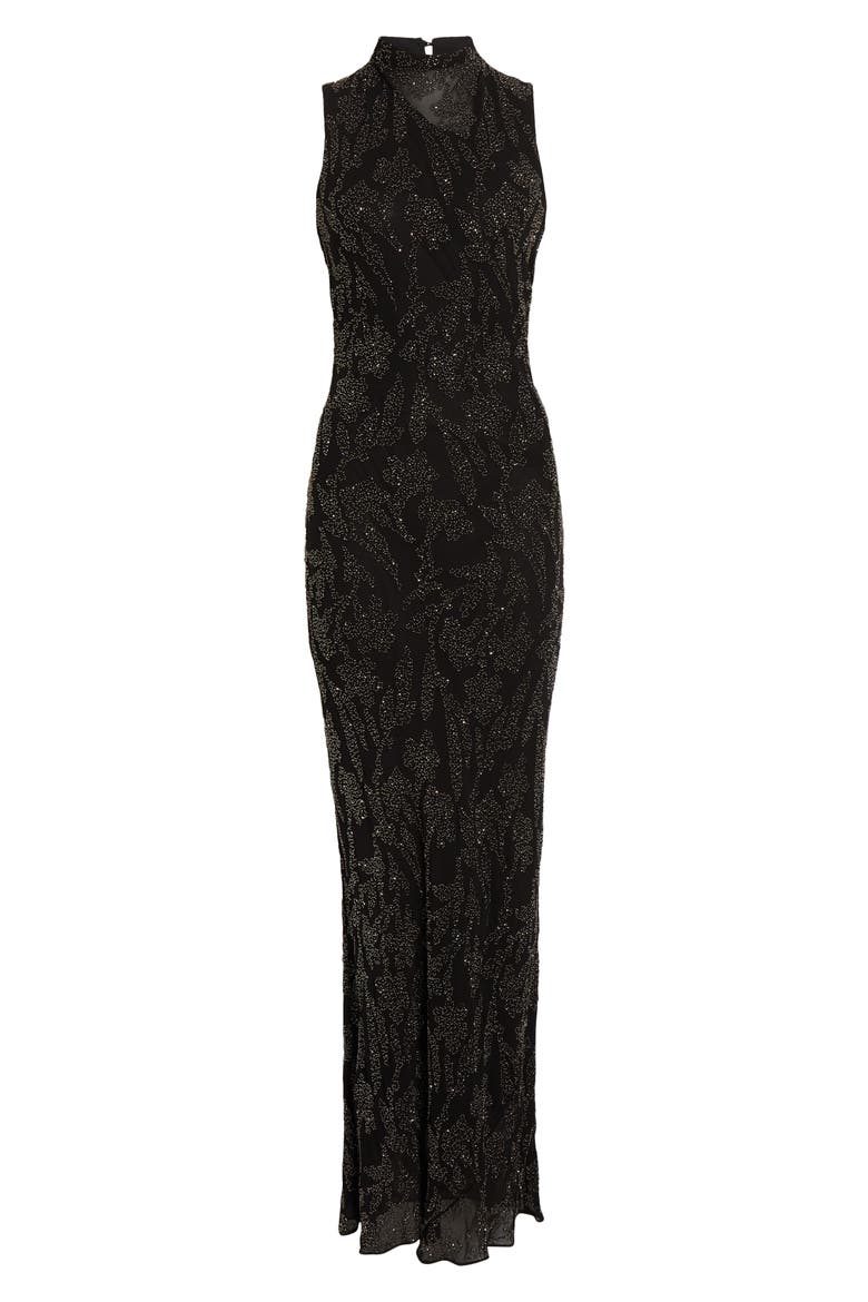 Sylven Beaded Mock Neck Maxi Dress, Alternate, color, BLACK