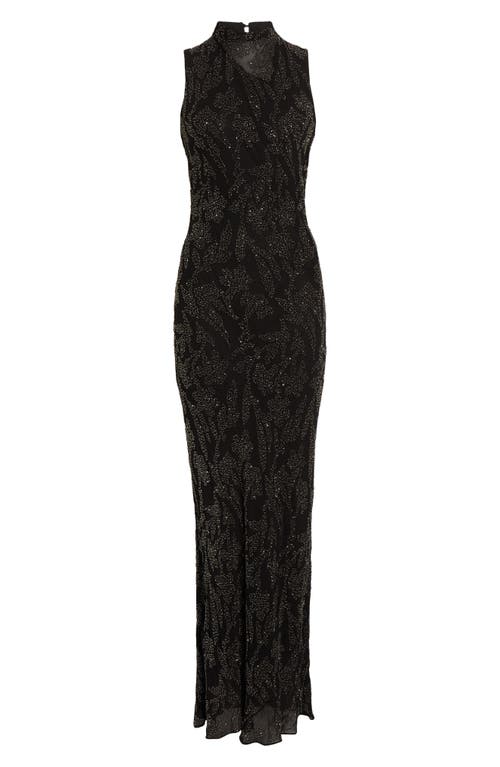 Veronica Beard Sylven Beaded Mock Neck Maxi Dress In Black