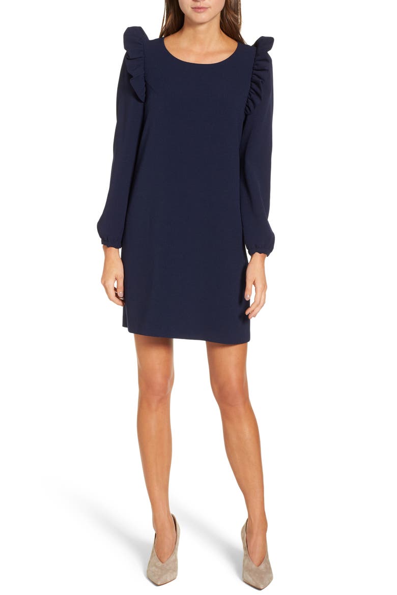 Shoulder Ruffle Shift Dress, Alternate, color, NAVY PEACOAT