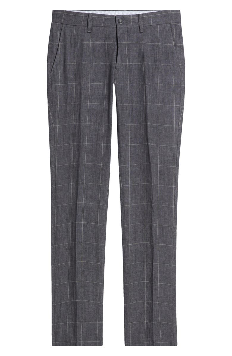 Berle Windowpane Check Linen Pants, Alternate, color, Coal