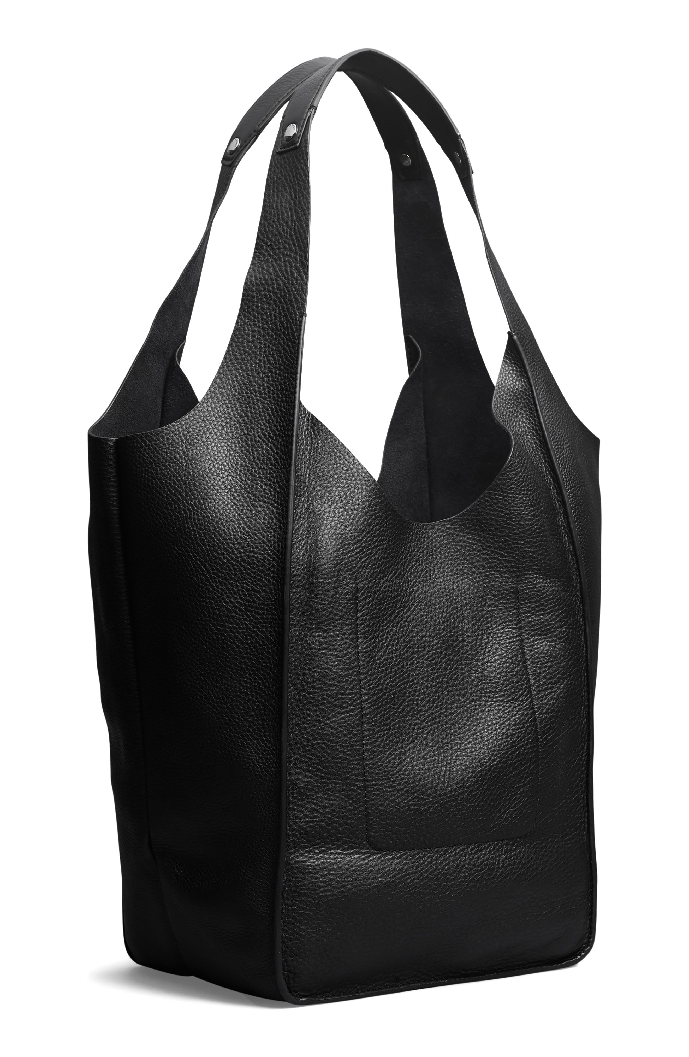Logan Leather Shopper Shoulder Bag, Alternate, color, BLACK