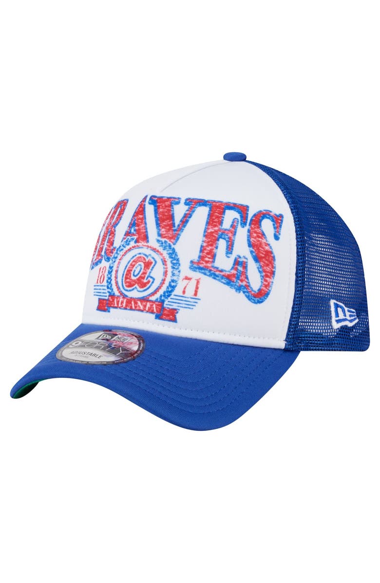 New Era Men's New Era White/Royal Atlanta Braves Trucker A-Frame 9FORTY Adjustable Hat, Main, color, 