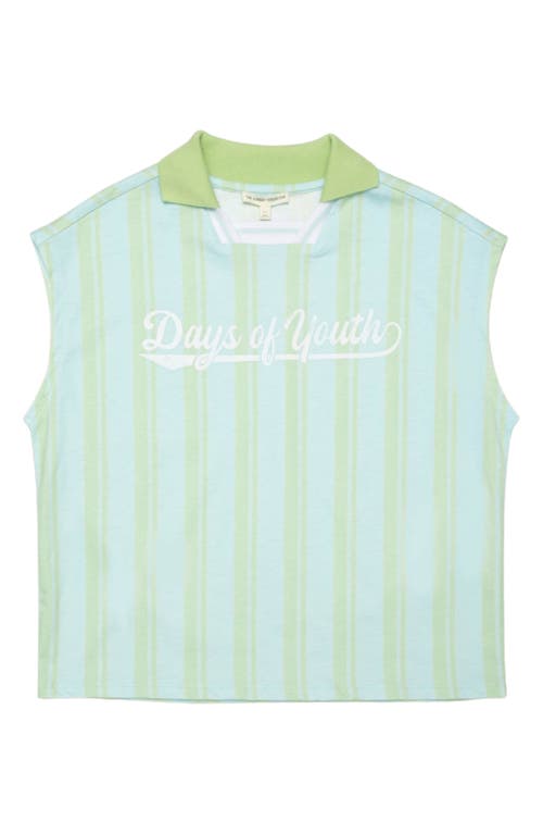 The Sunday Collective Kids' Stripe Days Of Youth Organic Cotton Soccer Polo In Light/pastel Green