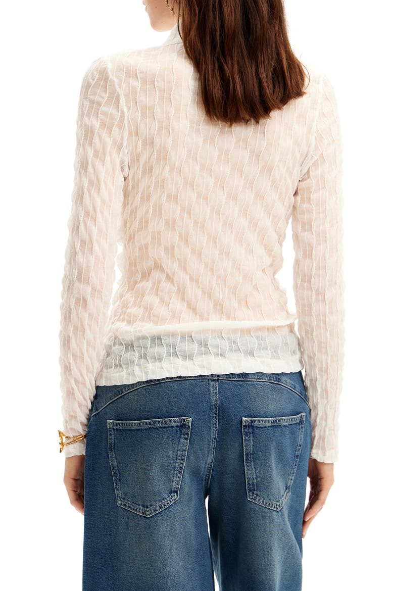 Leslie Textured Mesh Hook & Eye Shirt, Alternate, color, WHITE