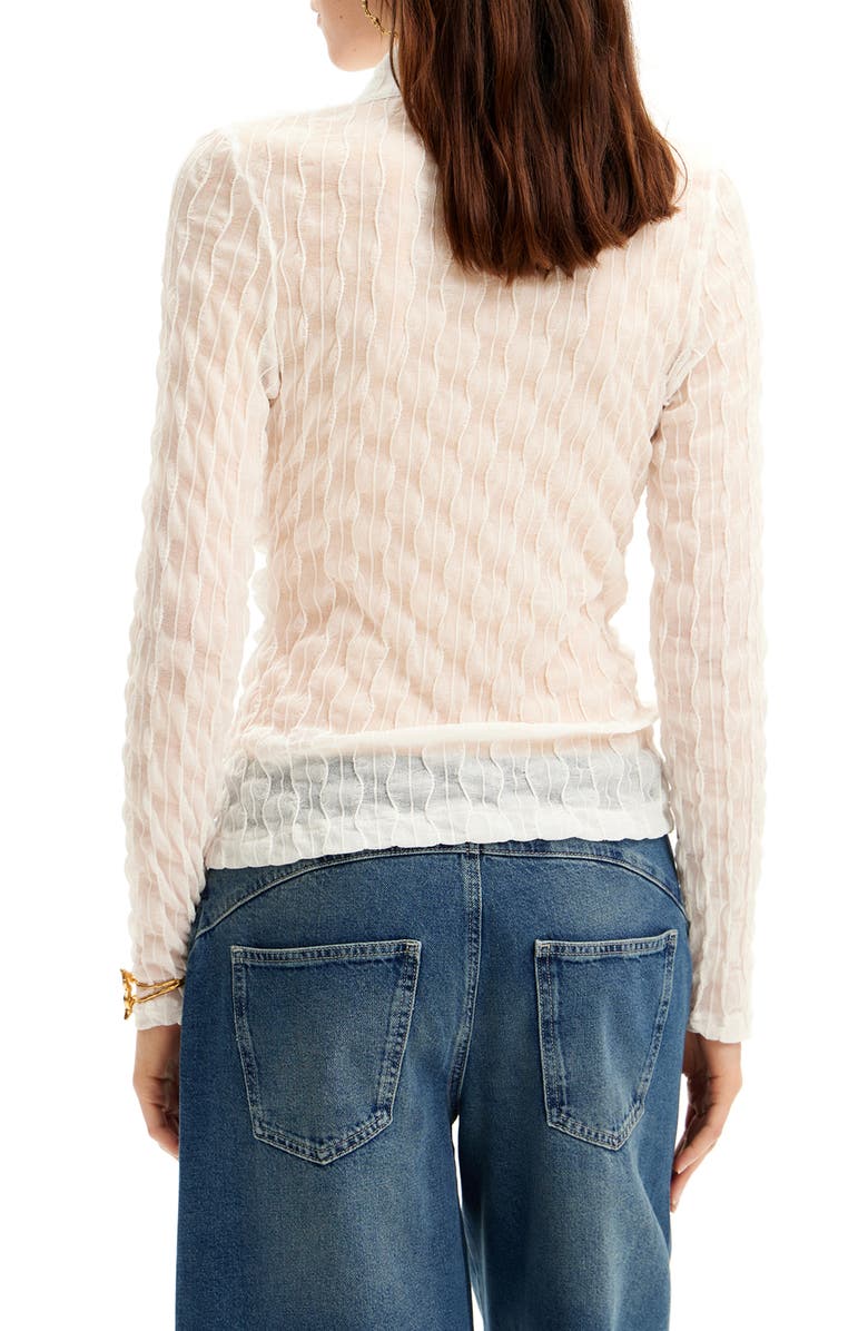 Desigual Leslie Textured Mesh Hook & Eye Shirt, Alternate, color,