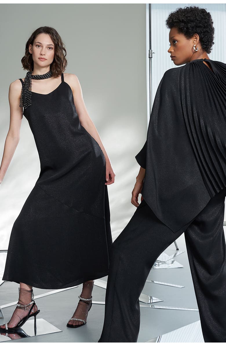 Ming Wang Maxi A Line Dress, Alternate, color, Black/Silver