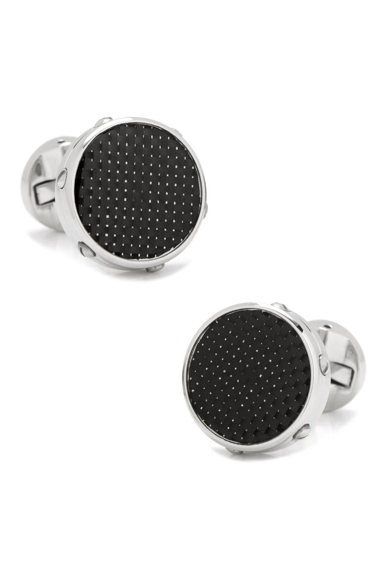 Carbon Fiber Cuff Links, Main, color, BLACK