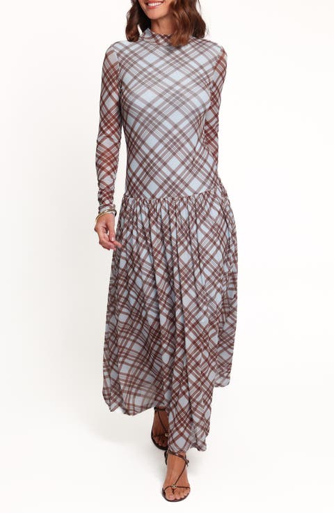 Odilia Plaid Long Sleeve Mesh Maxi Dress