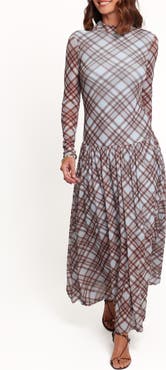 Petal & Pup Odilia Plaid Long Sleeve Mesh Maxi Dress