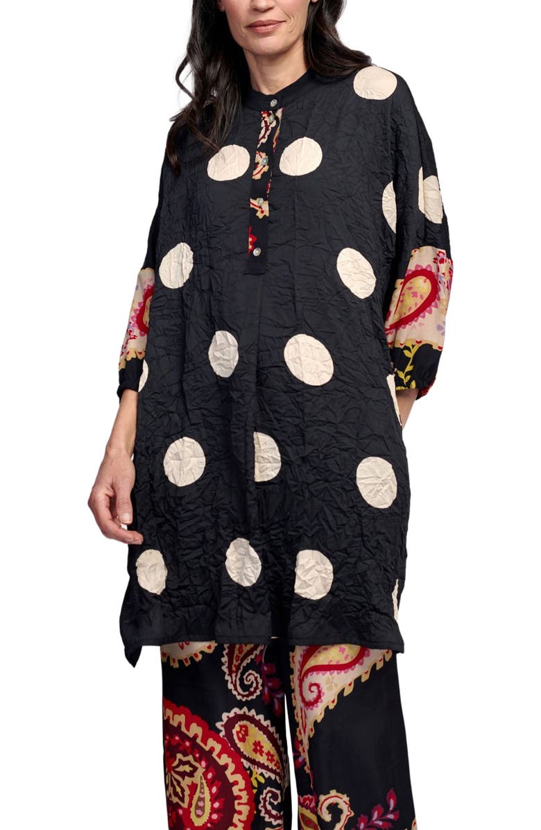 Alembika Polka dots mixed print tunic with Mandarin collar, Alternate, color, 