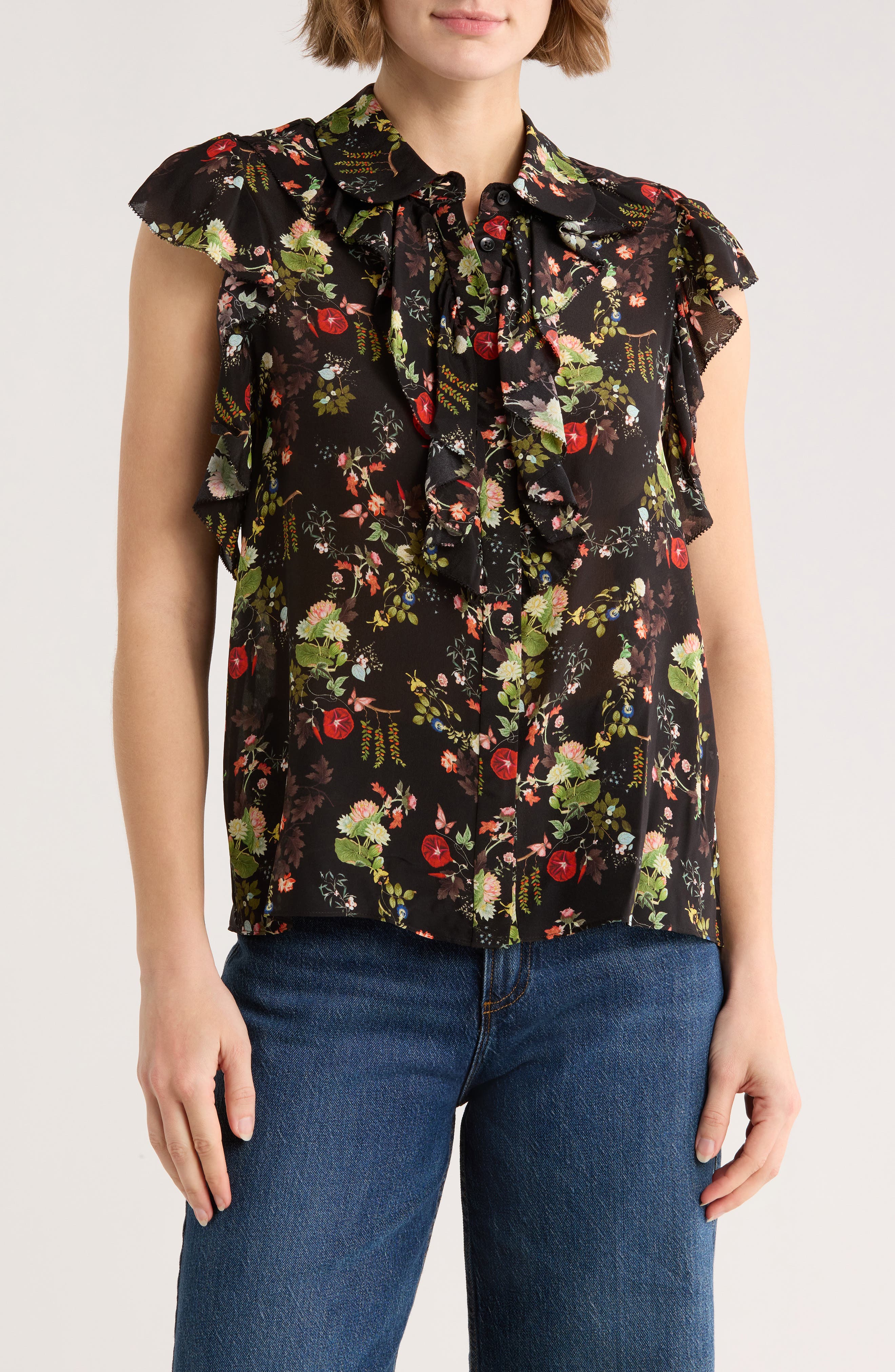 Alice + Olivia Floral Print Ruffle Blouse